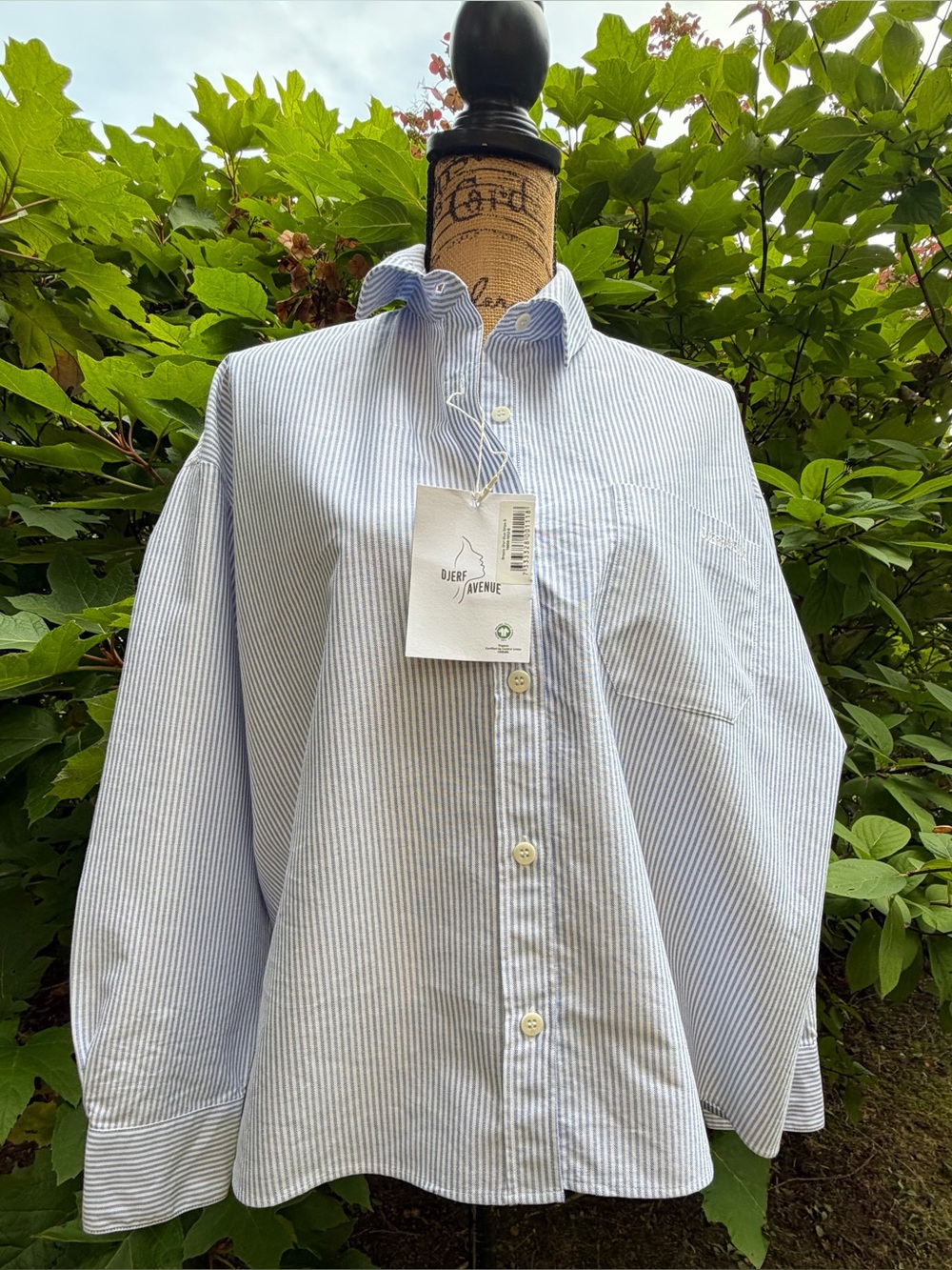 DJERF ladies (unisex) cotton Breezy blue stripe loose fit Size SM shirt NWT